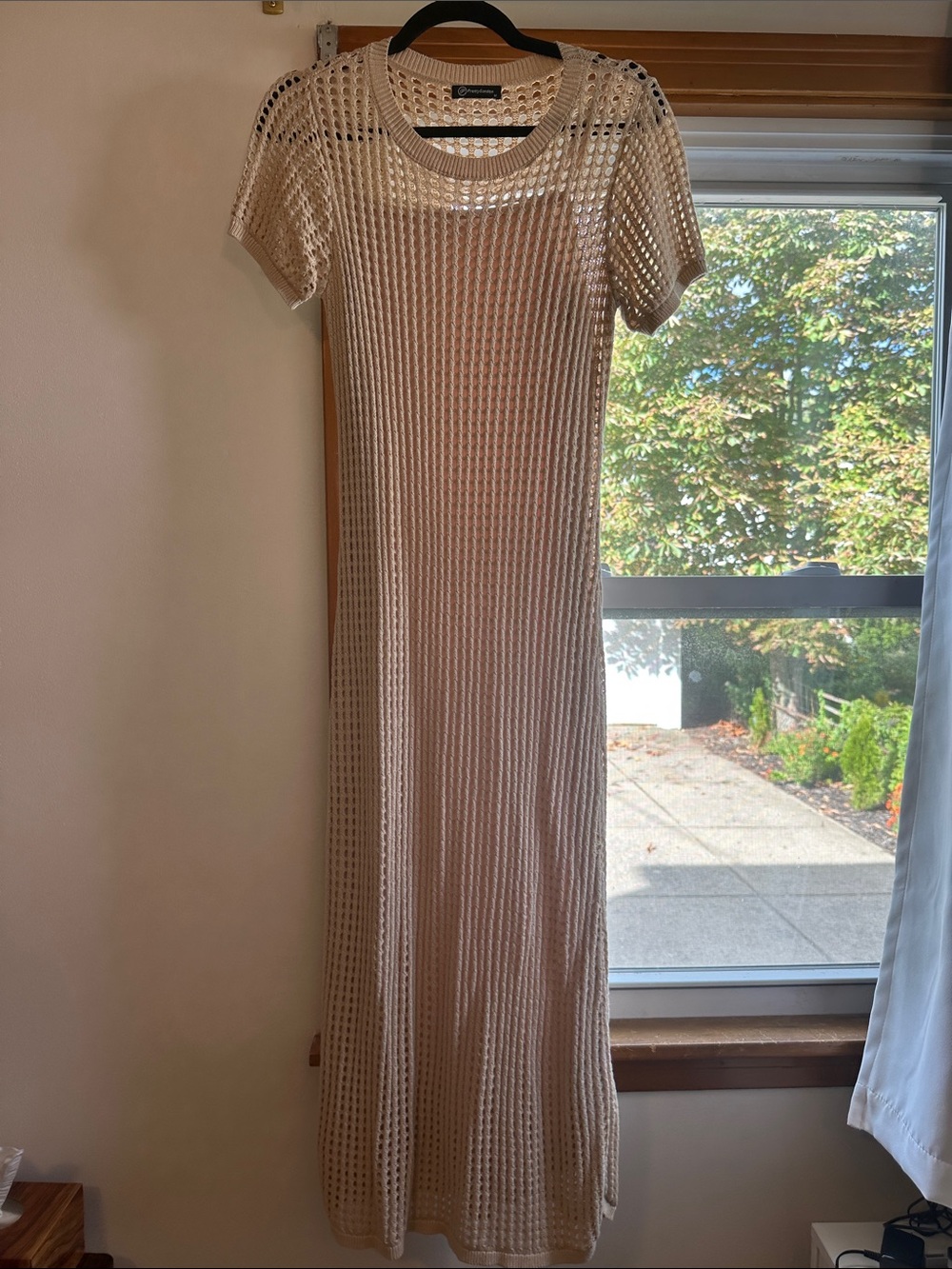 PrettyGarden Knitted Short-Sleeve and Figure-hugging Maxi Dress in Cream